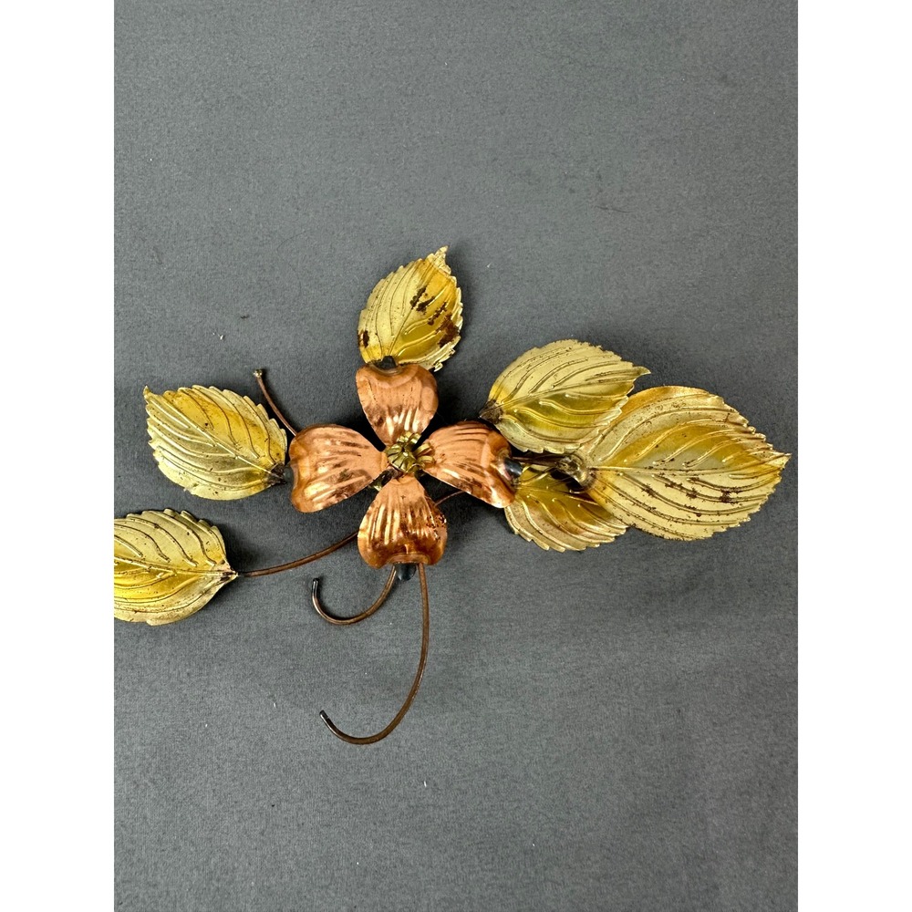 2 Vtg Home Interiors Dogwood Flowers & Leaves Brass Copper Metal Wall Sculptures - Picture 3 of 8